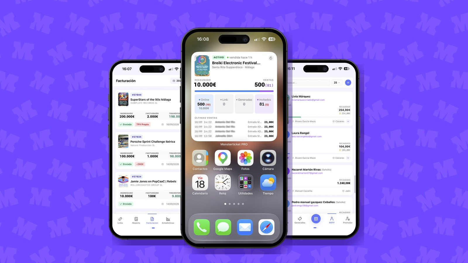 App Monsterticket Pro con el widget de ventas